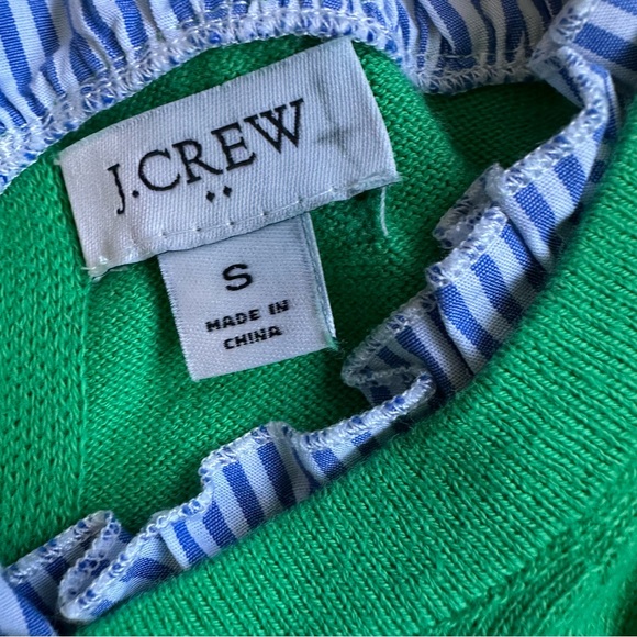 J. Crew Women’s Kelly Green Striped Ruffle Neck Sweater Small‎ EUC Preppy Spring - Picture 6 of 7